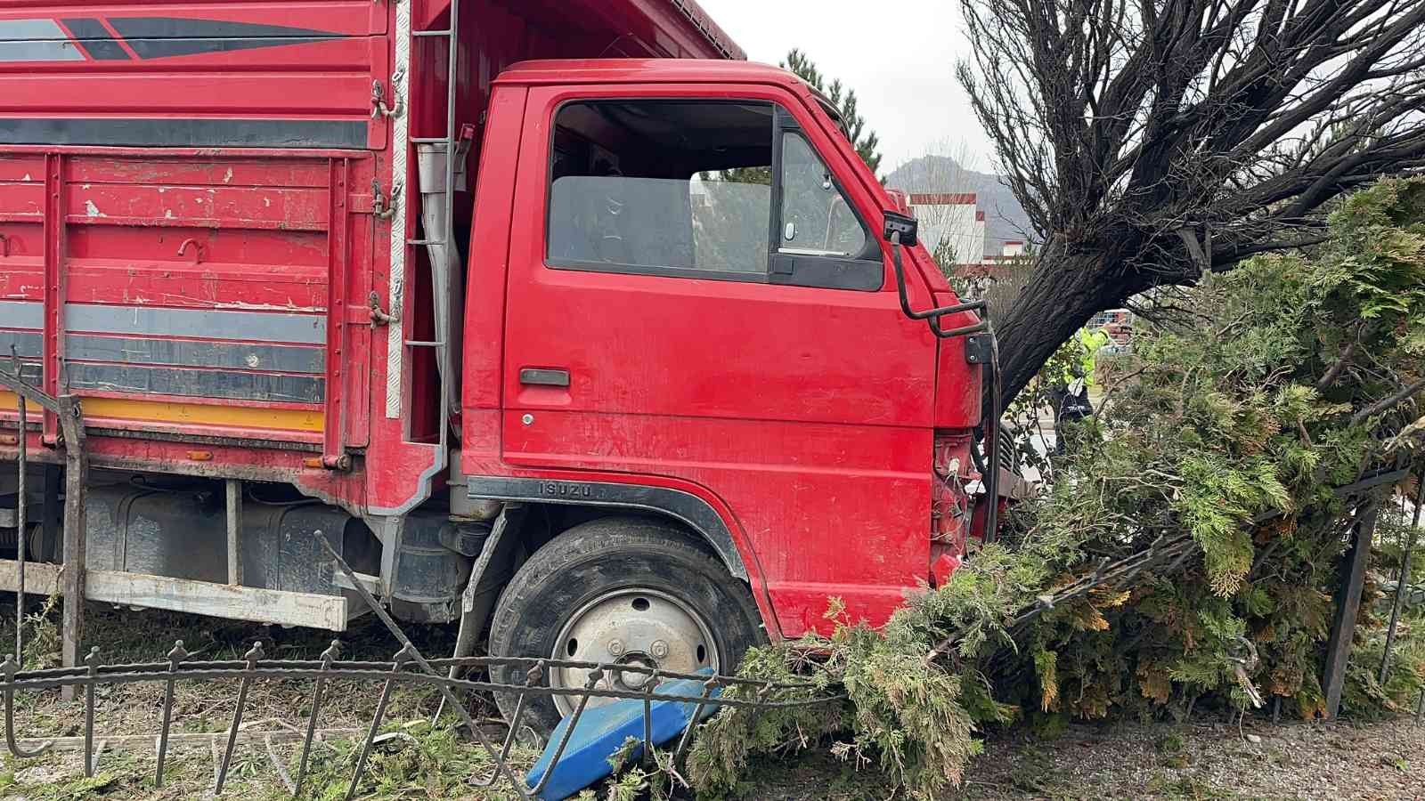 AFYONKARAHİSAR’DA CANLI HAYVAN NAKİL ARACININ AĞACA ÇARPMASI SONUCU SÜRÜCÜ İLE