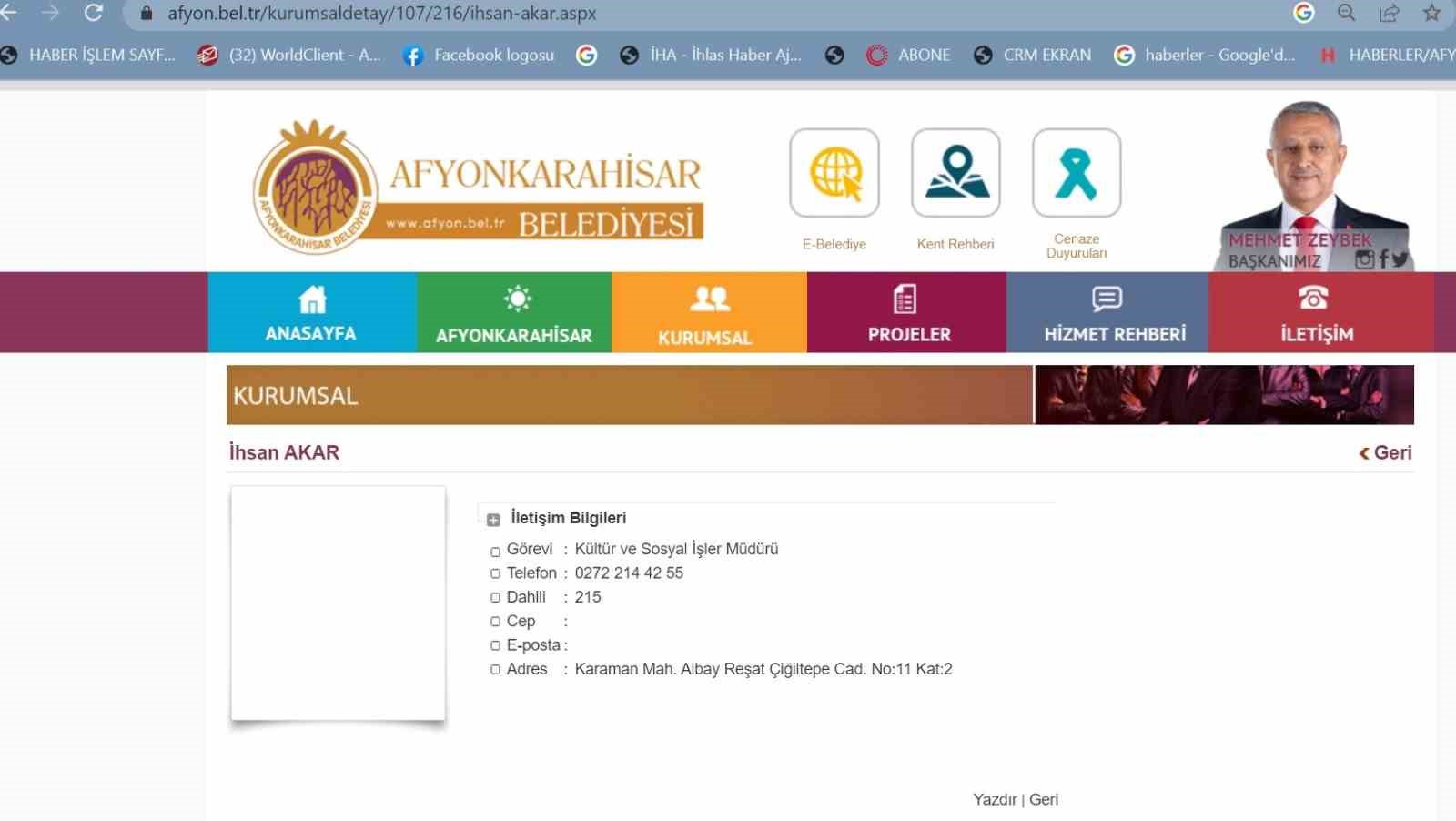 AFYONKARAHİSAR BELEDİYESİ’NDE KÜLTÜR VE SOSYAL İŞLER MÜDÜRÜ İHSAN AKAR’IN GÖREVLENDİRİLMESİ