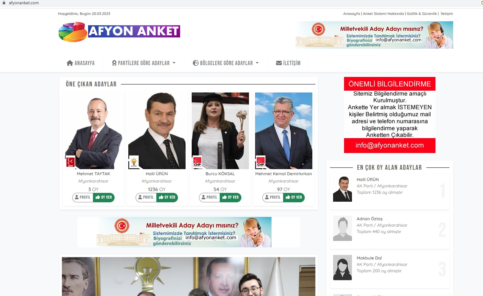 Afyonkarahisar’da vatandaşların milletvekili adayı olarak görmek istediği kişileri seçebileceği dijital