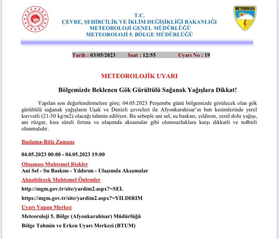 Duyuru! Perşembe günü bölgemizde görülecek olan gök gürültülü sağanak yağışlardan kaynaklı