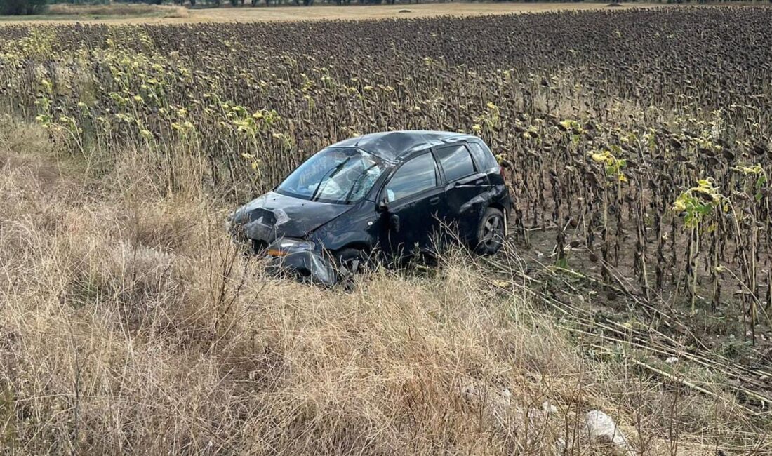 Afyonkarahisar’da kontrolden çıkarak takla atıp ardından ayçiçek tarlasına giren otomobilde