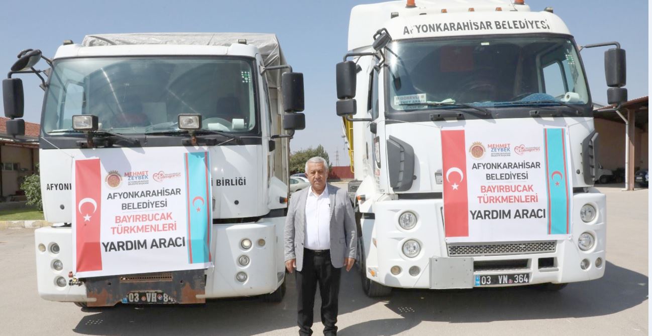   Hayırseverler tarafından Bayırbucak Türkmenleri için toplanan yardımların yer aldığı