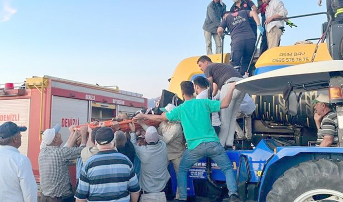 Denizli’nin Tavas ilçesinde bulunan ayçiçeği hasadını kendi biçerdöveri ile yaptığı