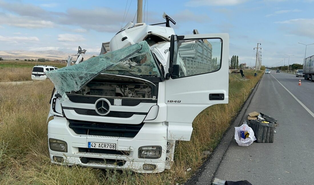 Afyonkarahisar’da kontrolden çıkarak beton elektrik direğine çarparak yıkan ve kupası