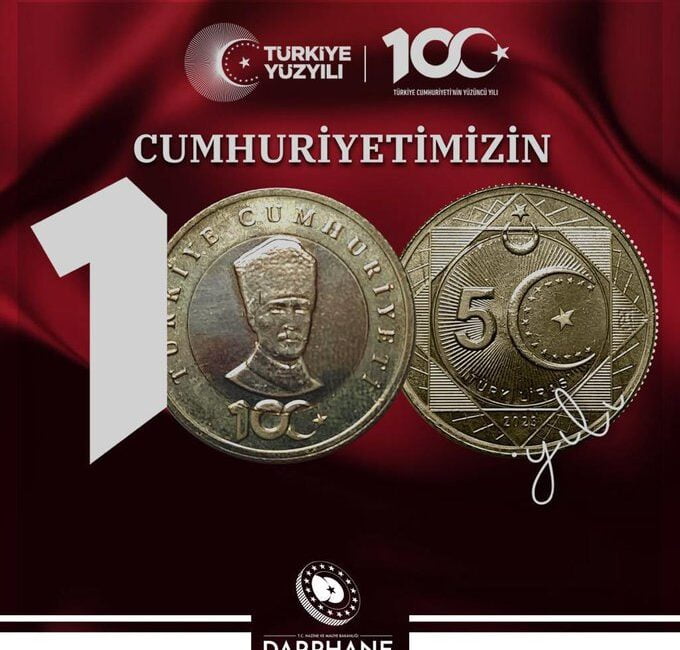 Cumhuriyetin 100. yılına özel 5 TL Madeni Tedavül Hatıra parası