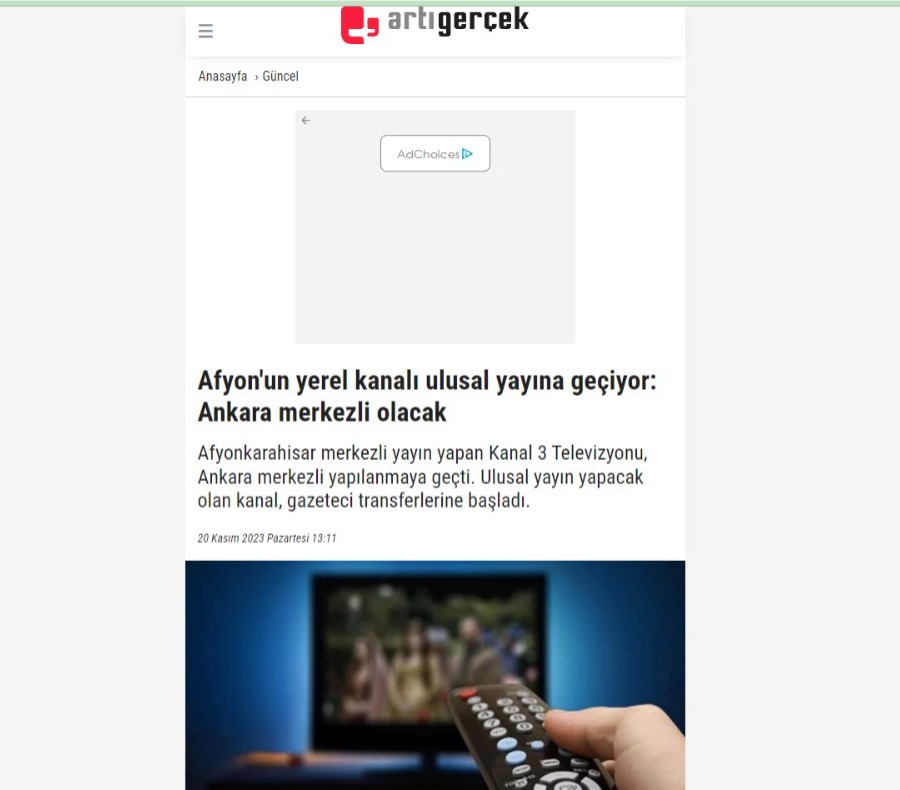 internet haber sitesi olarak faliyet gösteren artıgerçek.com haber sitesi Kanal3’ü