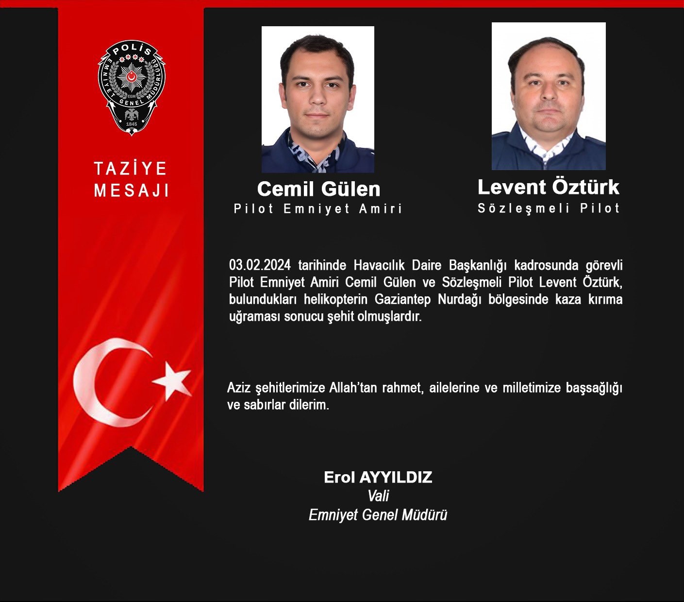 İçişleri Bakanı Ali Yerlikaya: “Emniyete ait helikopterimiz Gaziantep’in Nurdağı ilçesinde kaza
