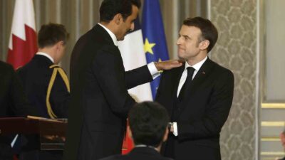 Fransa Cumhurbaşkanı Emmanuel Macron ile Katar Emiri Şeyh Tamim bin