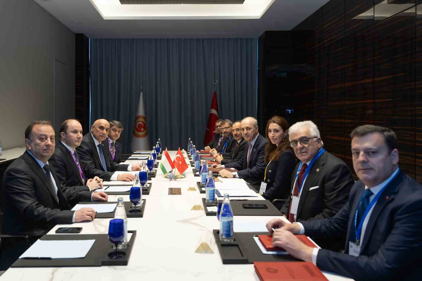 TBMM BAŞKANI KURTULMUŞ, TACİKİSTAN TEMSİLCİLER MECLİSİ BAŞKANI ZOKİRZODA İLE GÖRÜŞTÜ
