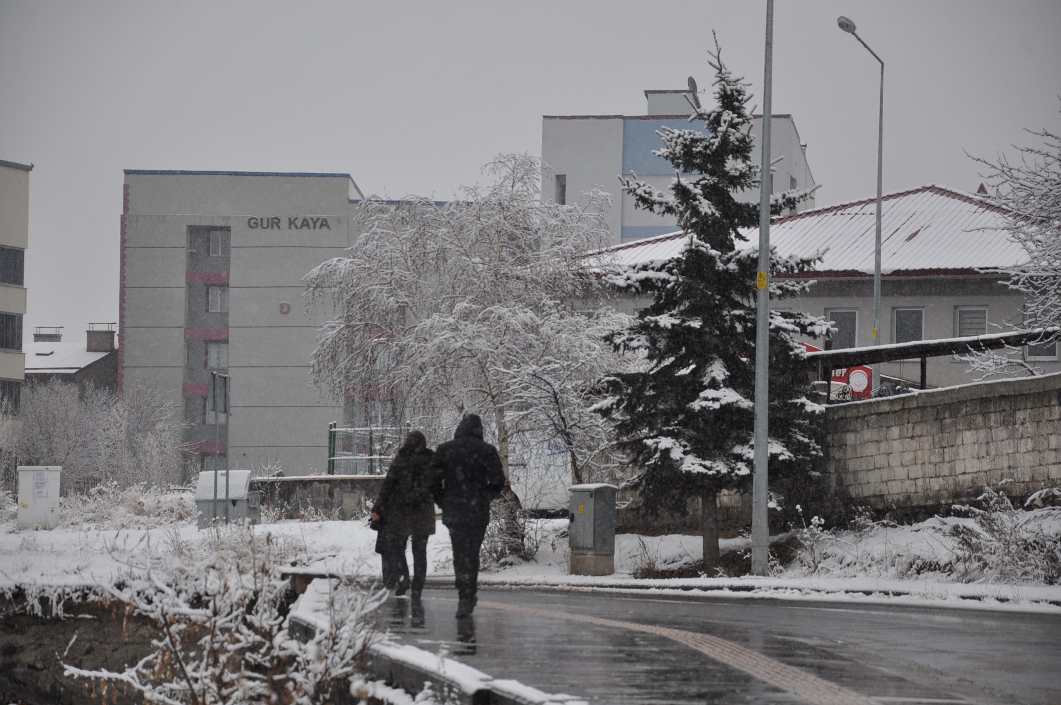 Kars’a Mart karı yağdı, şehir beyaza bürünürken, ağaçlar kırağı tuttu,