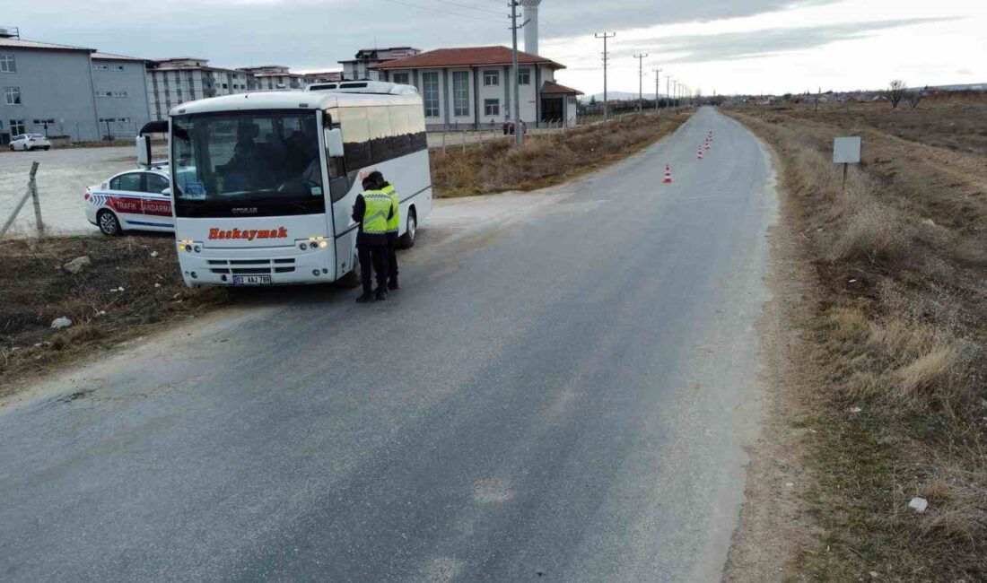 Afyonkarahisar’ın Bolvadin ilçesinde Jandarma trafik ekipleri okul servis araçlarını denetledi.