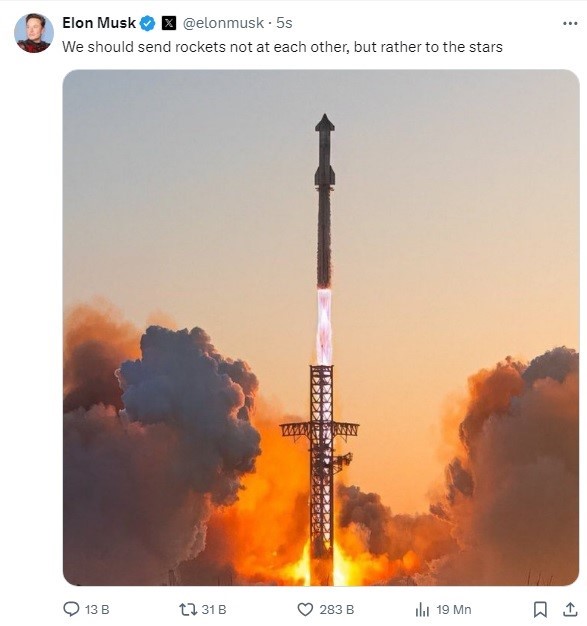 Uzay taşımacılığı şirketi SpaceX’in CEO’su Elon Musk, İsrail’in İran’a gerçekleştirdiği