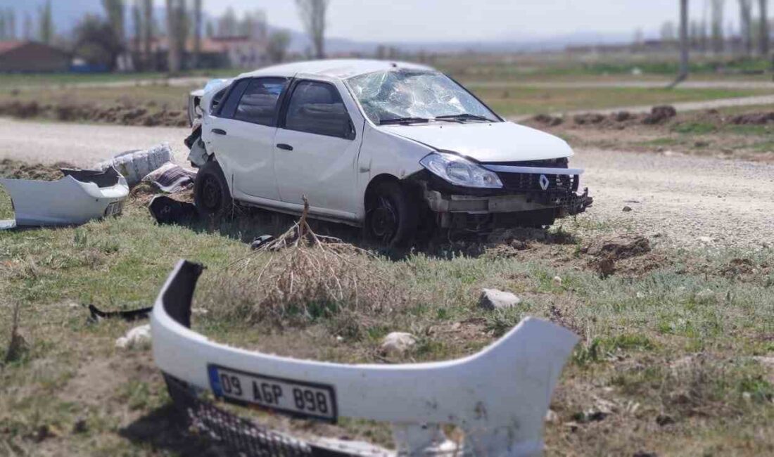 Afyonkarahisar’da kontrolden çıkarak takla atan otomobilin sürücüsü kazayı şans eseri