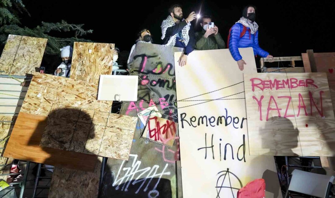 ABD’deki California Üniversitesi’nde (UCLA) düzenlenen Filistin’e destek eyleminin yapıldığı alana
