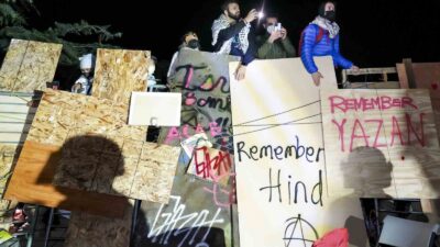 ABD’deki California Üniversitesi’nde (UCLA) düzenlenen Filistin’e destek eyleminin yapıldığı alana