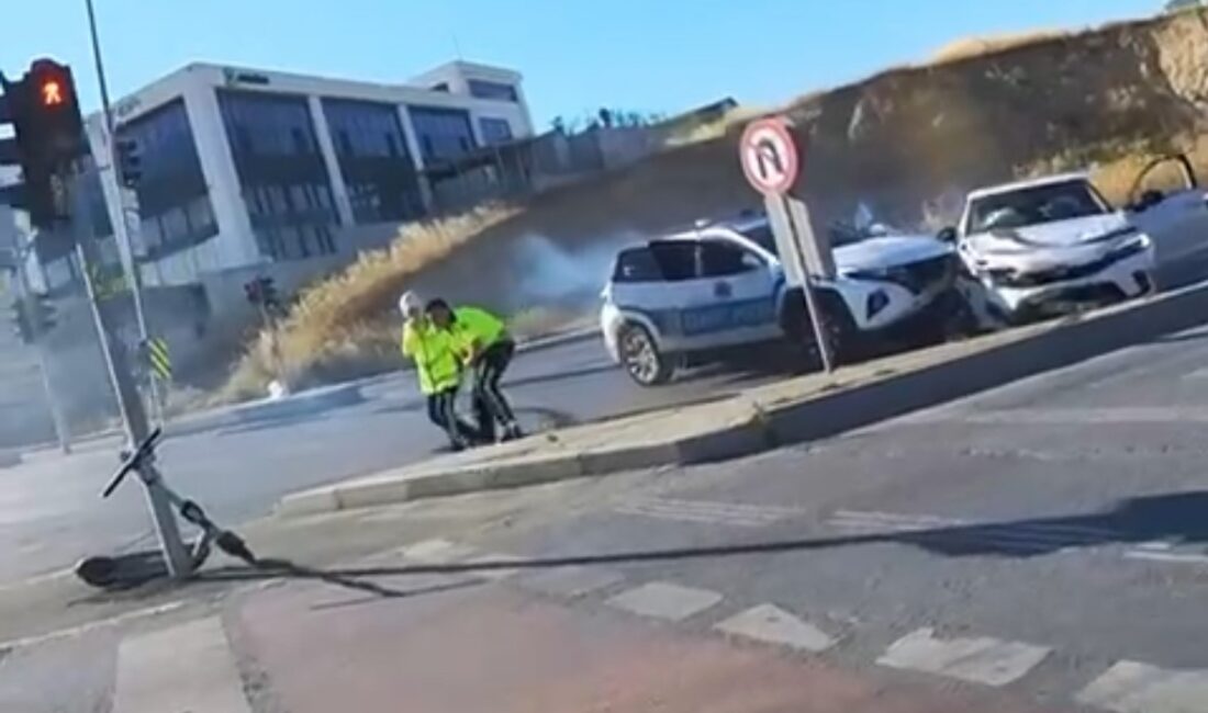 Beylikdüzü’nde cadde üzerinde seyreden trafik ekibi ile kırmızı ışıkta geçen