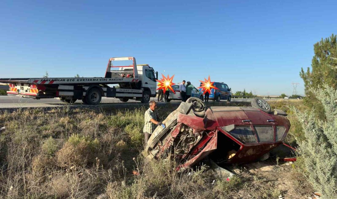 Afyonkarahisar’da takla attıktan sonra şarampole devrilerek hurdaya dönen otomobilin sürücüsü