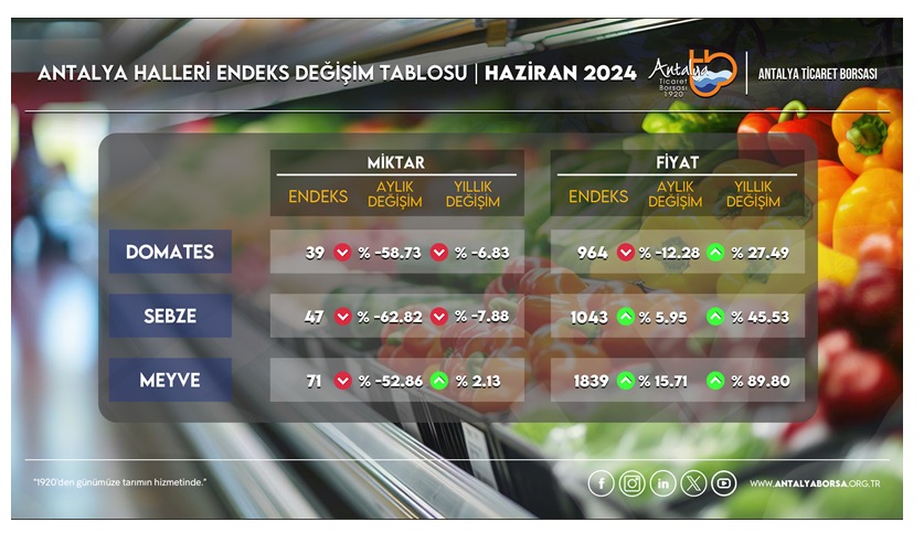 Antalya hallerinde işlem gören domates, sebze ve meyvelerin işlem miktar