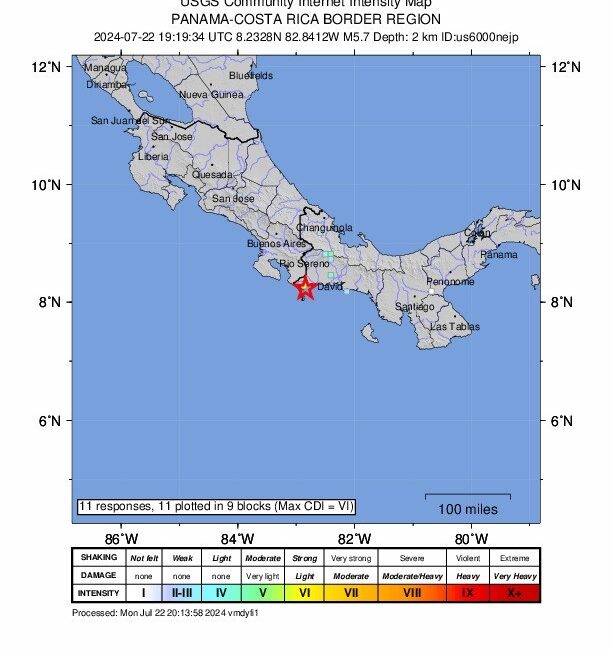 Panama-Kosta Rika sınırında 5.7 büyüklüğünde deprem meydana geldi. Panama’nın Kosta