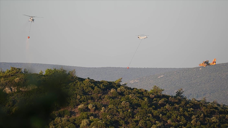 İzmir’in Urla ilçesinde çıkan orman yangınına havadan ve karadan müdahale