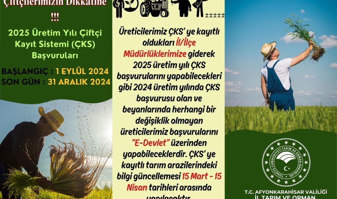 Çiftçi Kayıt Sistemi (ÇKS) başvuruları, 2025 üretim yılı için 1