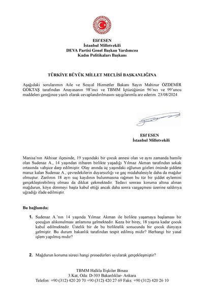 CHP Milletvekili Elif Esen, Sudenaz A.’nın 14 yaşında Yılmaz Akman
