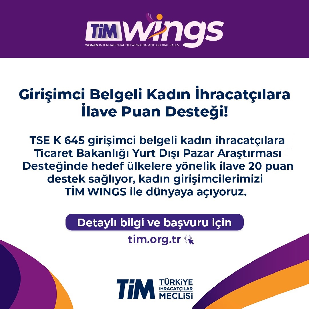 Türkiye İhracatçılar Meclisi (TİM) tarafından hayata geçirilen TİM WINGS (Women