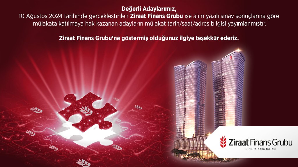 Ziraat Bankası, 10 Ağustos 2024 tarihinde gerçekleştirilen Ziraat Finans Grubu