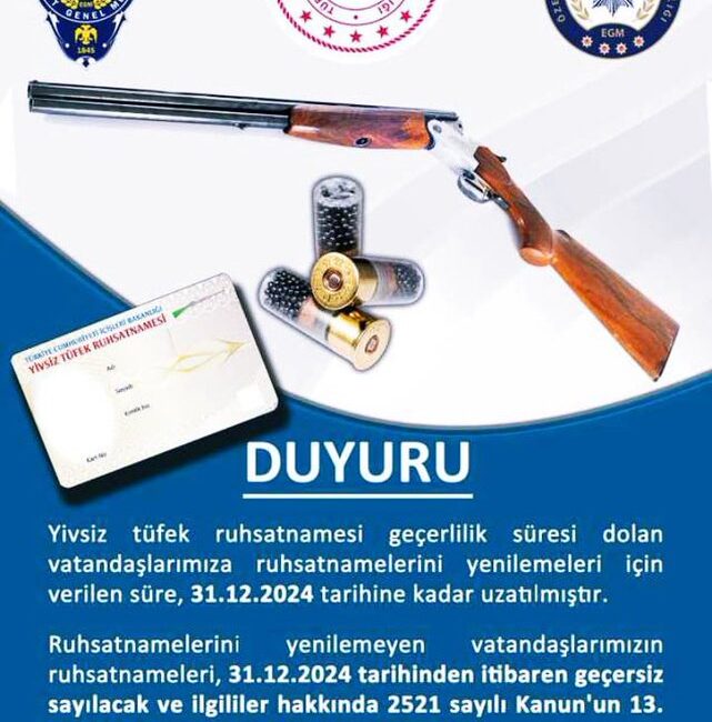 Afyonkarahisar’da, yivsiz tüfek ruhsatnamesi süresi dolan vatandaşlar için önemli bir
