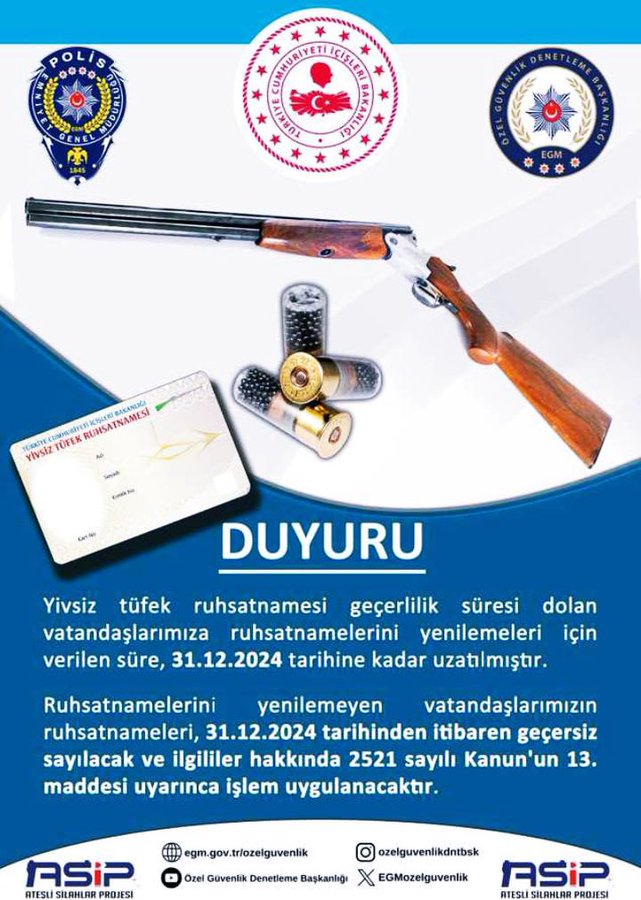 Afyonkarahisar’da, yivsiz tüfek ruhsatnamesi süresi dolan vatandaşlar için önemli bir