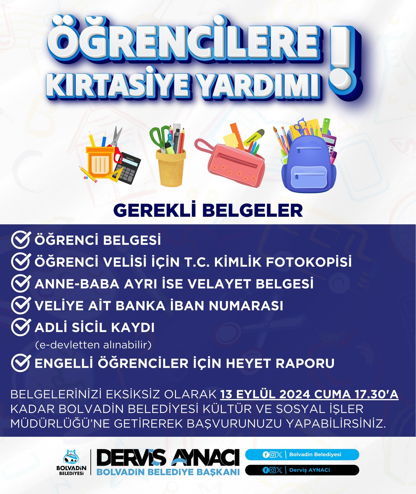 Ihtiyac sahibi ailelere yönelik kırtasiye yardımı başvuruları başladı. Bu yardım,