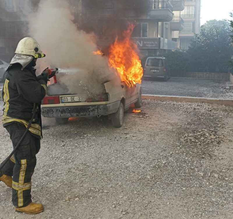 Afyonkarahisar'da park halindeki Fiat Tofaş marka otomobil, motor kısmında çıkan