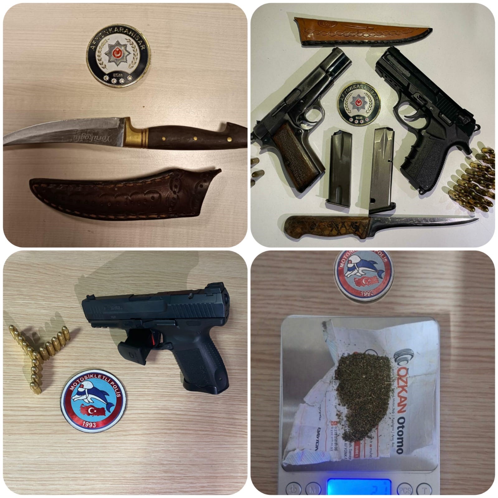 Afyonkarahisar'da Uygulanan Şok Denetimlerde Silah ve Uyuşturucu Maddeler Ele Geçirildi