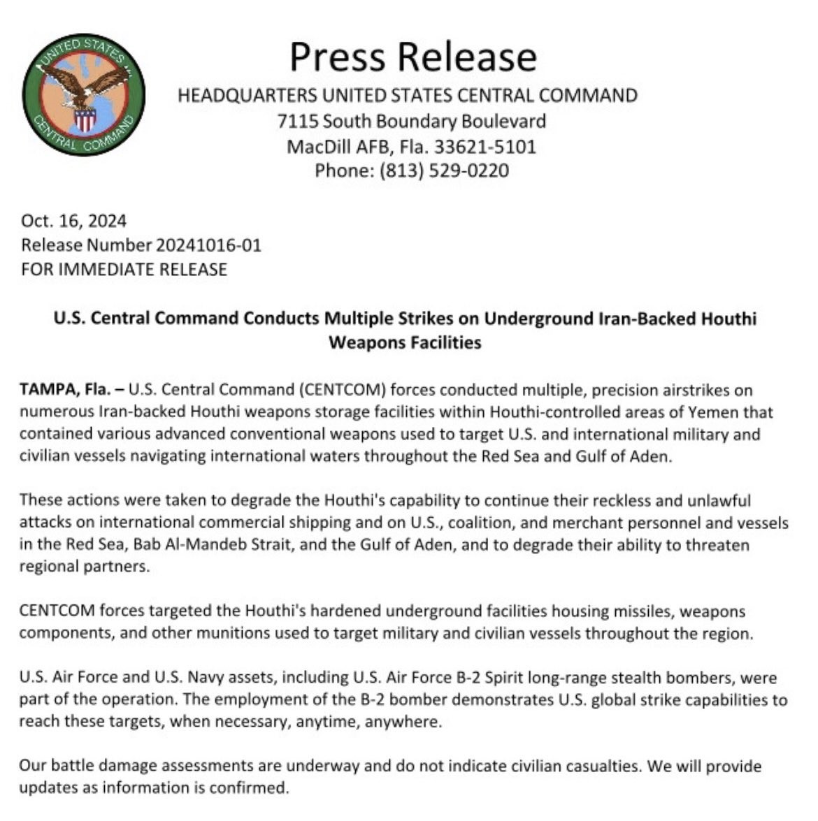 ABD Merkez Komutanlığı (CENTCOM), Yemen’deki Husilere ait birçok silah deposuna