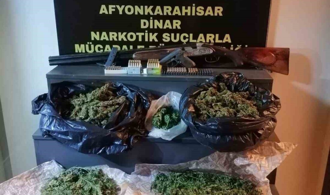 AFYONKARAHİSAR’DA BİR BAĞ EVİNE BASKIN DÜZENLEYEN POLİS EKİPLERİ 1 KİLO