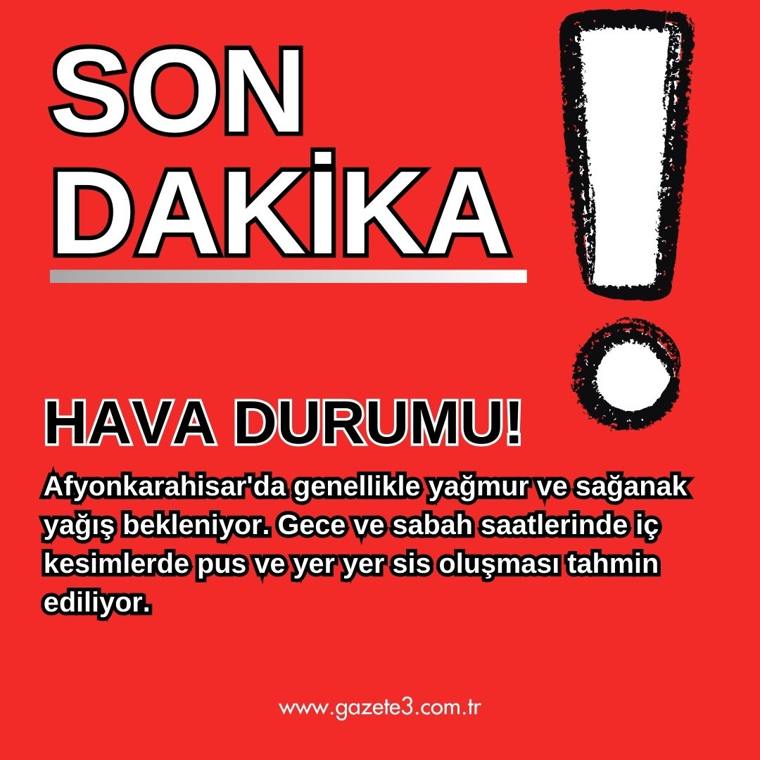 Meteoroloji Genel Müdürlüğü’nden alınan tahminlere göre, Afyonkarahisar’da bugün parçalı ve