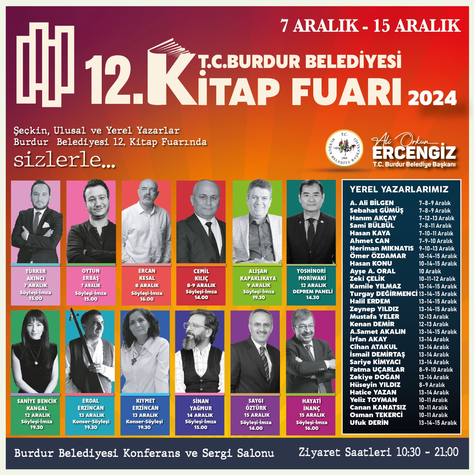 Burdur Belediyesi tarafından düzenlenen 12. Kitap Fuarı 7 Aralık’ta Burdur Belediyesi Konferans