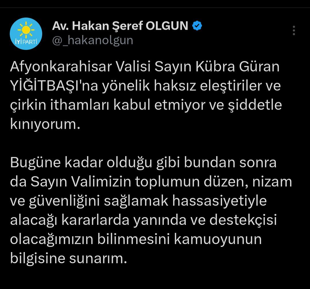 İYİ Parti Genel Başkan Yardımcısı ve Afyonkarahisar Milletvekili Hakan Şeref