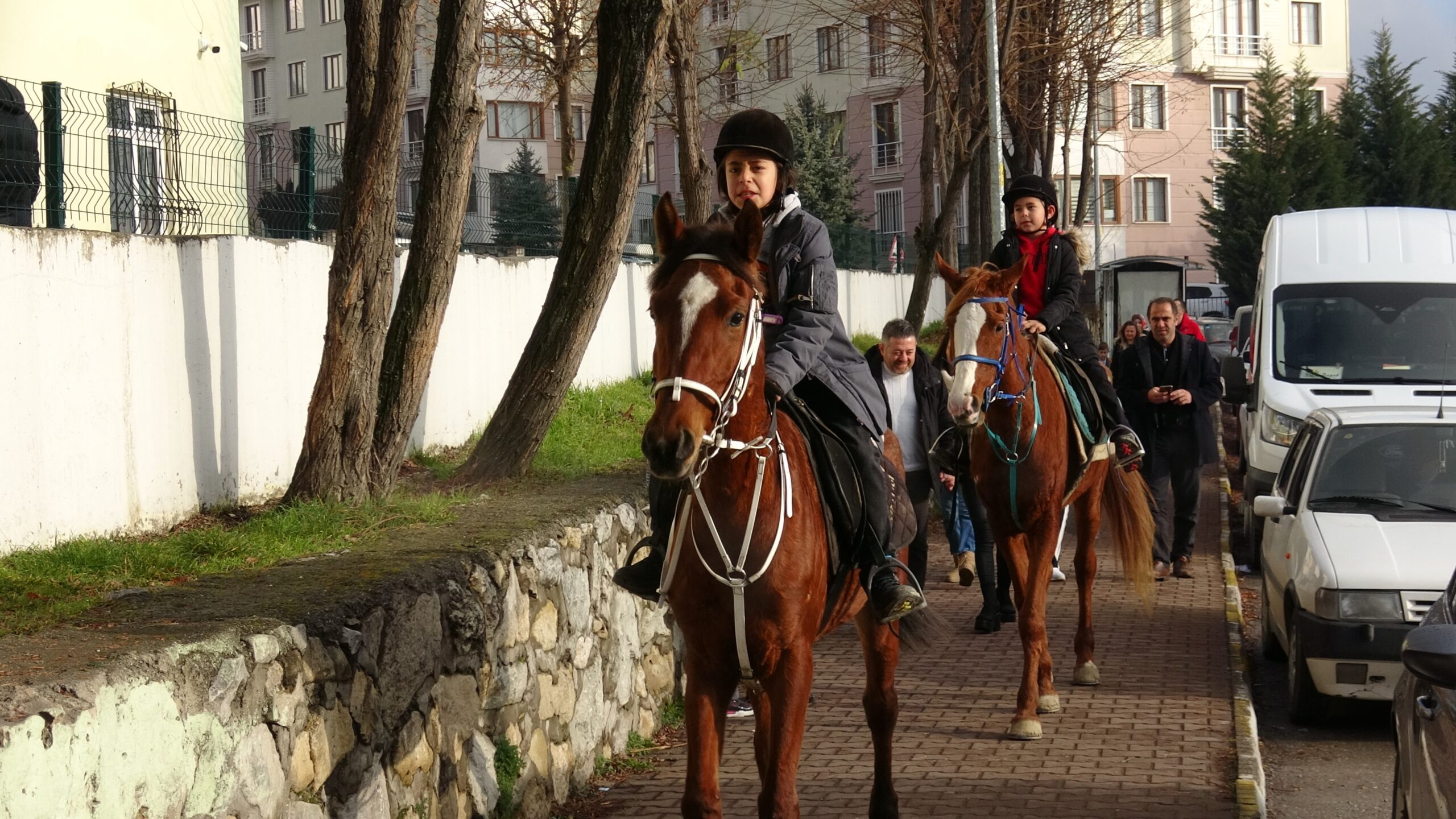 Karabük'ün Safranbolu ilçesinde ilkokul öğrencisi 2 kardeş, karne almaya atlarla