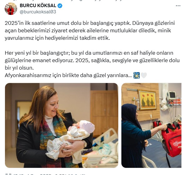 Köksal, Afyonkarahisar'da dünyaya gelen yeni yılın ilk bebeğini ziyaret etti