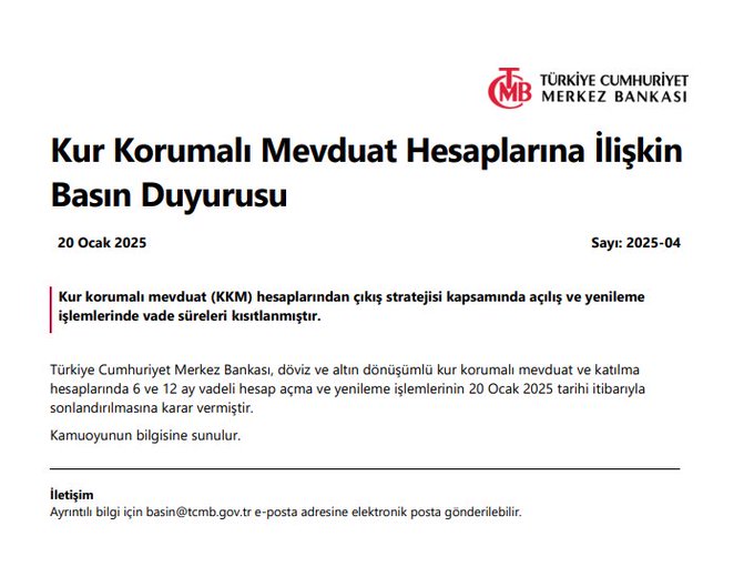 Merkez Bankası: “Döviz ve altın dönüşümlü kur korumalı mevduat ve