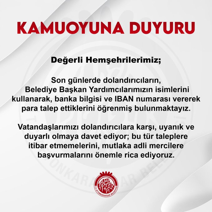 Afyonkarahisar Belediyesi, son günlerde dolandırıcıların Belediye Başkan Yardımcılarının isimlerini kullanarak