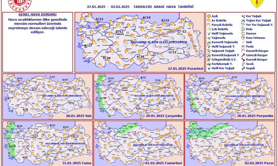 Afyonkarahisar genelinde, yapılan son hava durumu değerlendirmelerine göre, hafta boyunca