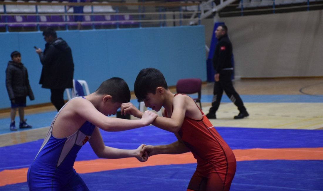 Afyonkarahisar Tınaztepe Spor Salonu'nda düzenlenen Okul Sporları Küçük Erkekler Güreş