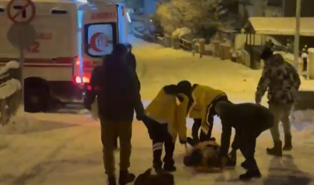 Bartın’da etkili olan kar yağışında tepsi ile kayan genç kız,