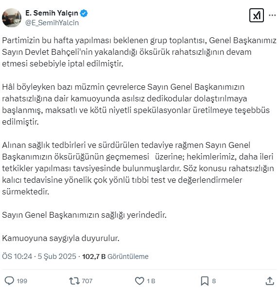 SON DAKİKA! MHP Lideri Bahçeli'nin Sağlık Durumuna İlişkin Açıklama Geldi