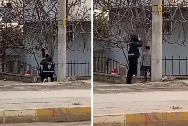 Adıyaman'da, soğuk havada görev yapan bir polis memurunun üşüdüğünü fark