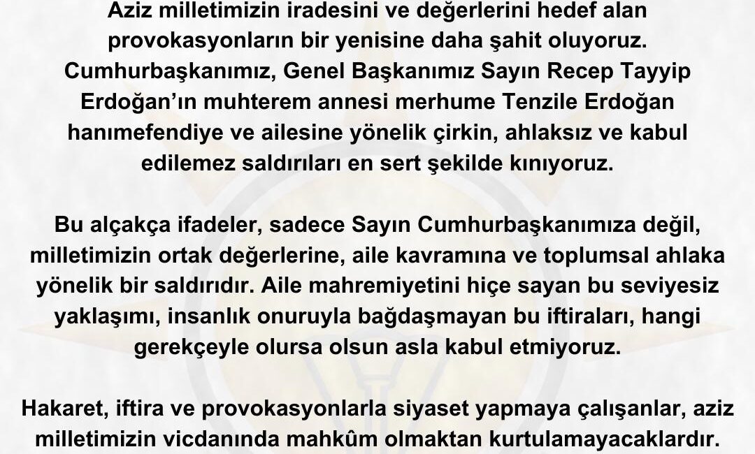AK Parti İl Başkanlığı: “Bu saldırıları şiddetle kınıyoruz” AK Parti İl Başkanlığı: Her zaman olduğu gibi bugün de