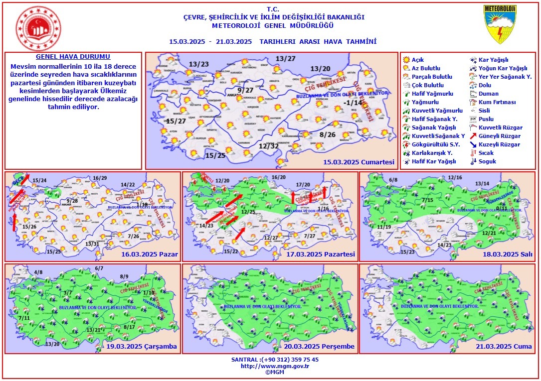Son meteorolojik değerlendirmelere göre Afyonkarahisar, Uşak ve Denizli illerinin Salı