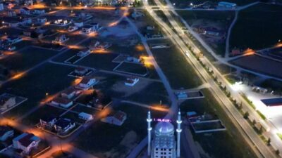 Afyonkarahisar’ın Bolvadin ilçesinde gün batımının ardından dron ile havadan çekilen